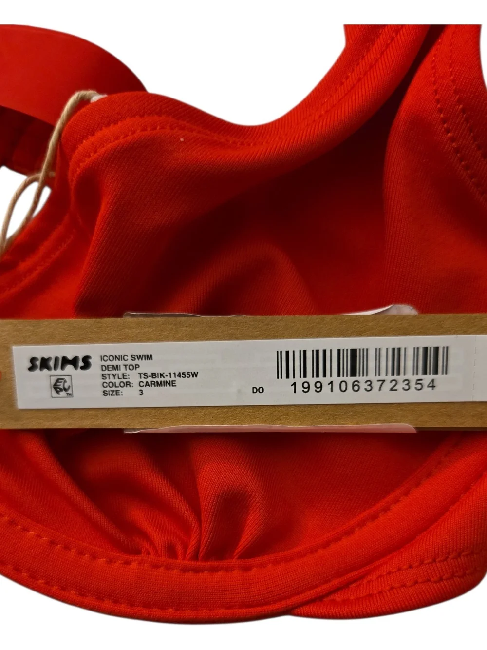 NWT SKIMS Iconic Swim Underwire Bikini Top Red Carmine Size 3 XS